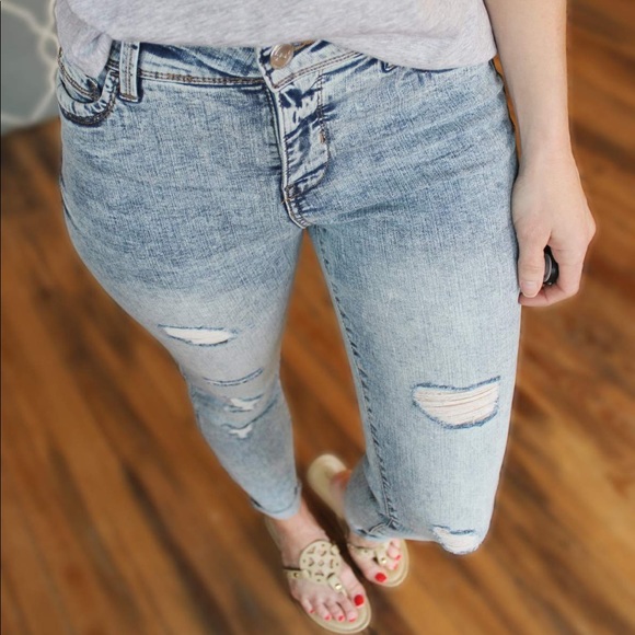 Distressed Ankle Slim Fit Acid Wash Jeans - Picture 5 of 5